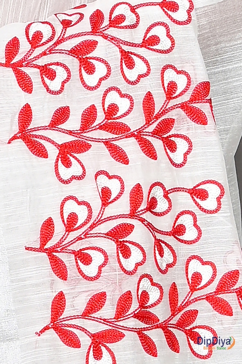 White Cotton Blended Paroni Embroidery Handloom saree (493)